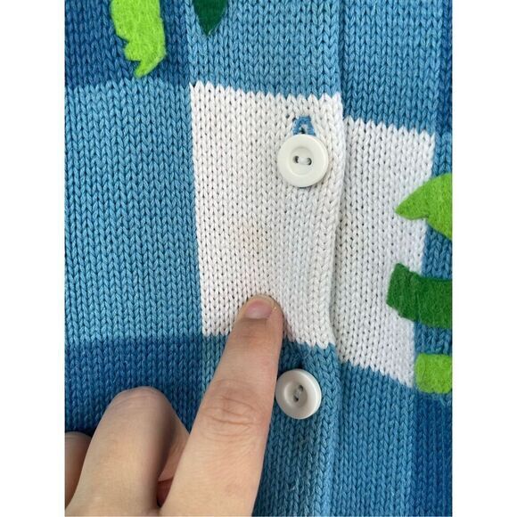 S5 Vintage Talbots Plaid Palm Tree Cardigan‎ Sweater Beaded Ramie Cotton - Picture 4 of 8